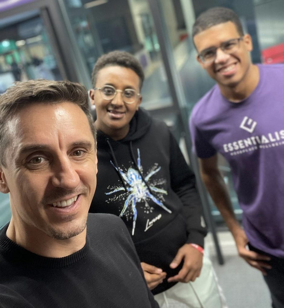 Gary Neville with Lee Chambers and Abz